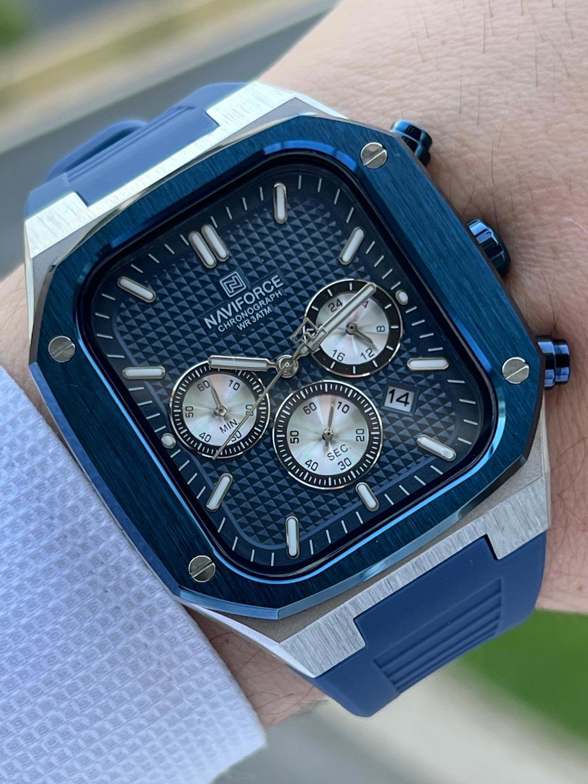 Naviforce ENF8037LS Takvimli 45-48 mm Lacivert Silikon Kordon Analog Erkek Kol Saati
