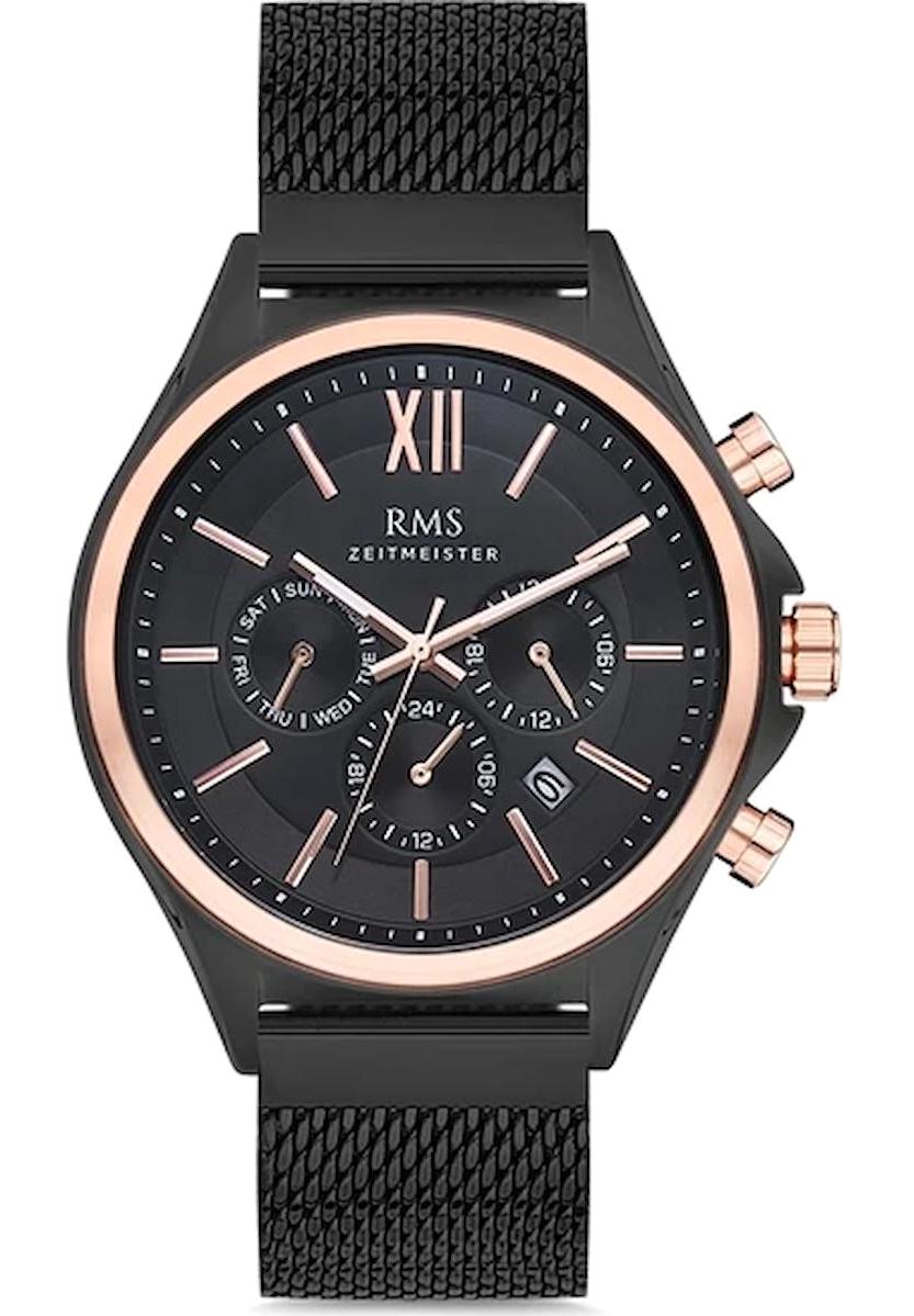 Romanson GR.1.AG1277.05 Takvimli 45 mm Siyah Çelik Kordon Analog Erkek Kol Saati