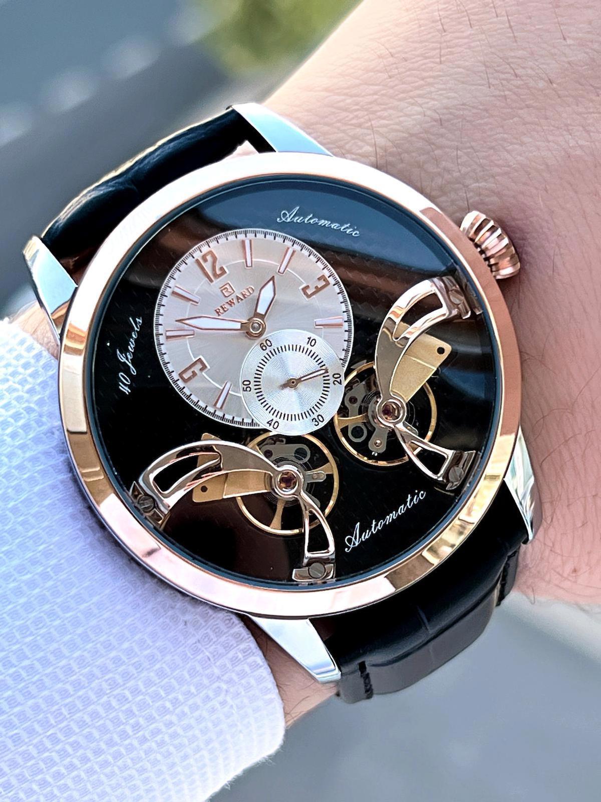 Reward EA145137 44 mm Siyah Deri Kordon Analog Erkek Kol Saati