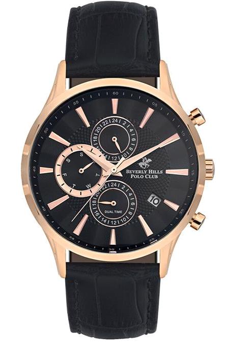 Beverly Hills Polo Club BP3003X451 Takvimli 43 mm Siyah Deri Kordon Analog Erkek Kol Saati