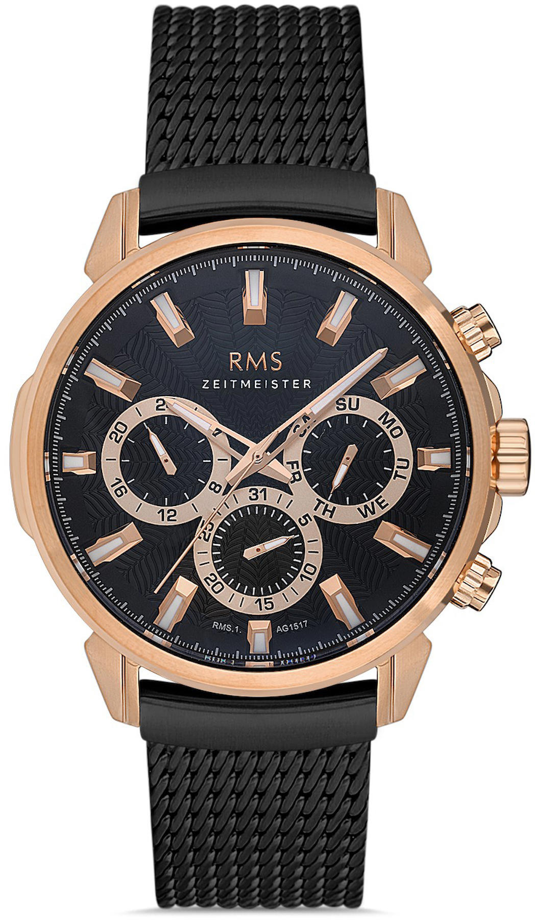 Romanson RMS.1.AG1517.06 Takvimli 42 mm Siyah Çelik Kordon Analog Kol Saati