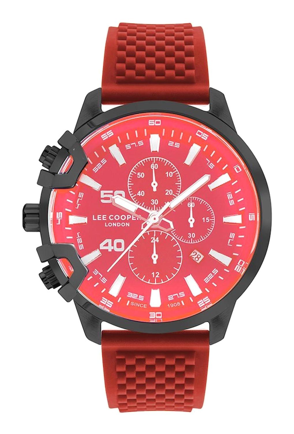 Lee Cooper LC07470.658 Takvimli 43 mm Kırmızı Silikon Kordon Analog Kol Saati