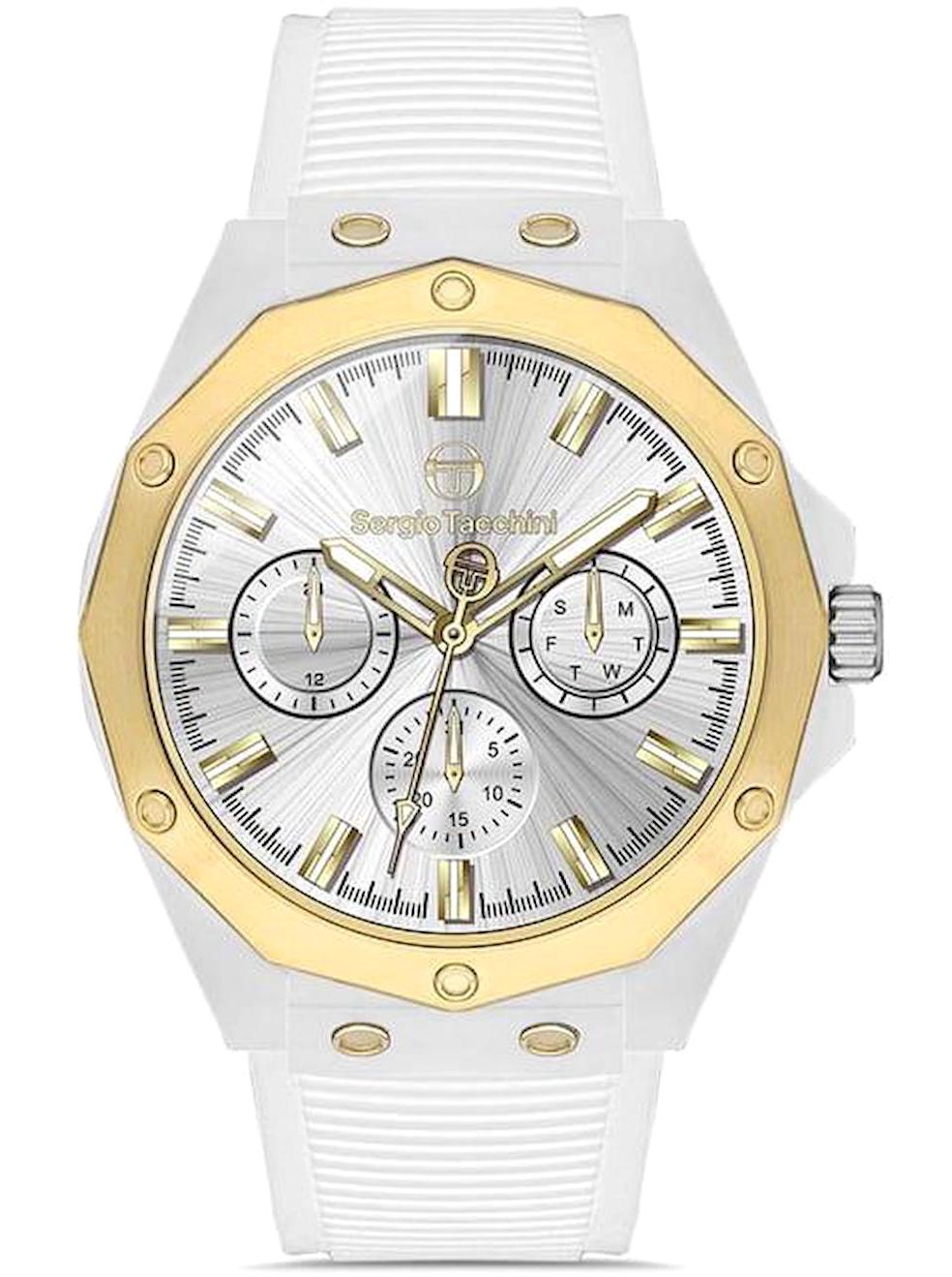 Sergio Tacchini ST.1.10196.1 Pusulalı Takvimli 45 mm Beyaz Silikon Kordon Analog Erkek Kol Saati