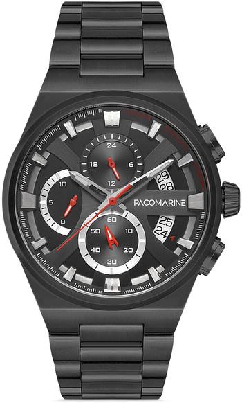 Pacomarine PM.28002.04 Takvimli 44 mm Siyah Çelik Kordon Analog Kol Saati