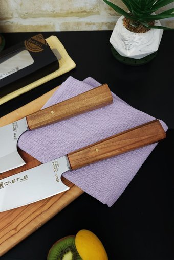 CASTLE KITCHEN Elite Serisi 2'li Mutfak Bıçak Seti Şef Bıçağı Et Ekmek Sebze Bıçağı ( Kiritsuke - Santaku Big )