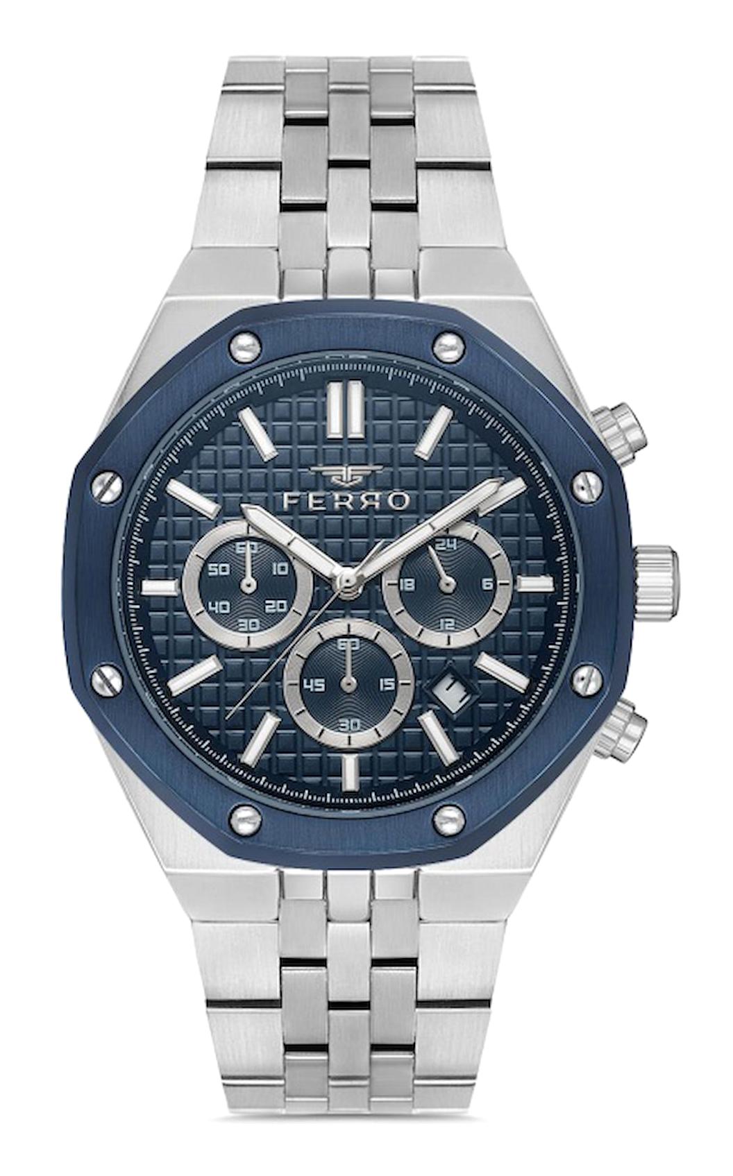 Ferro FM40107A-L Takvimli 44 mm Metal Kordon Analog Erkek Kol Saati