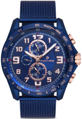Pacomarine PM.61164.06 Takvimli 44 mm Lacivert Çelik Kordon Analog Erkek Kol Saati
