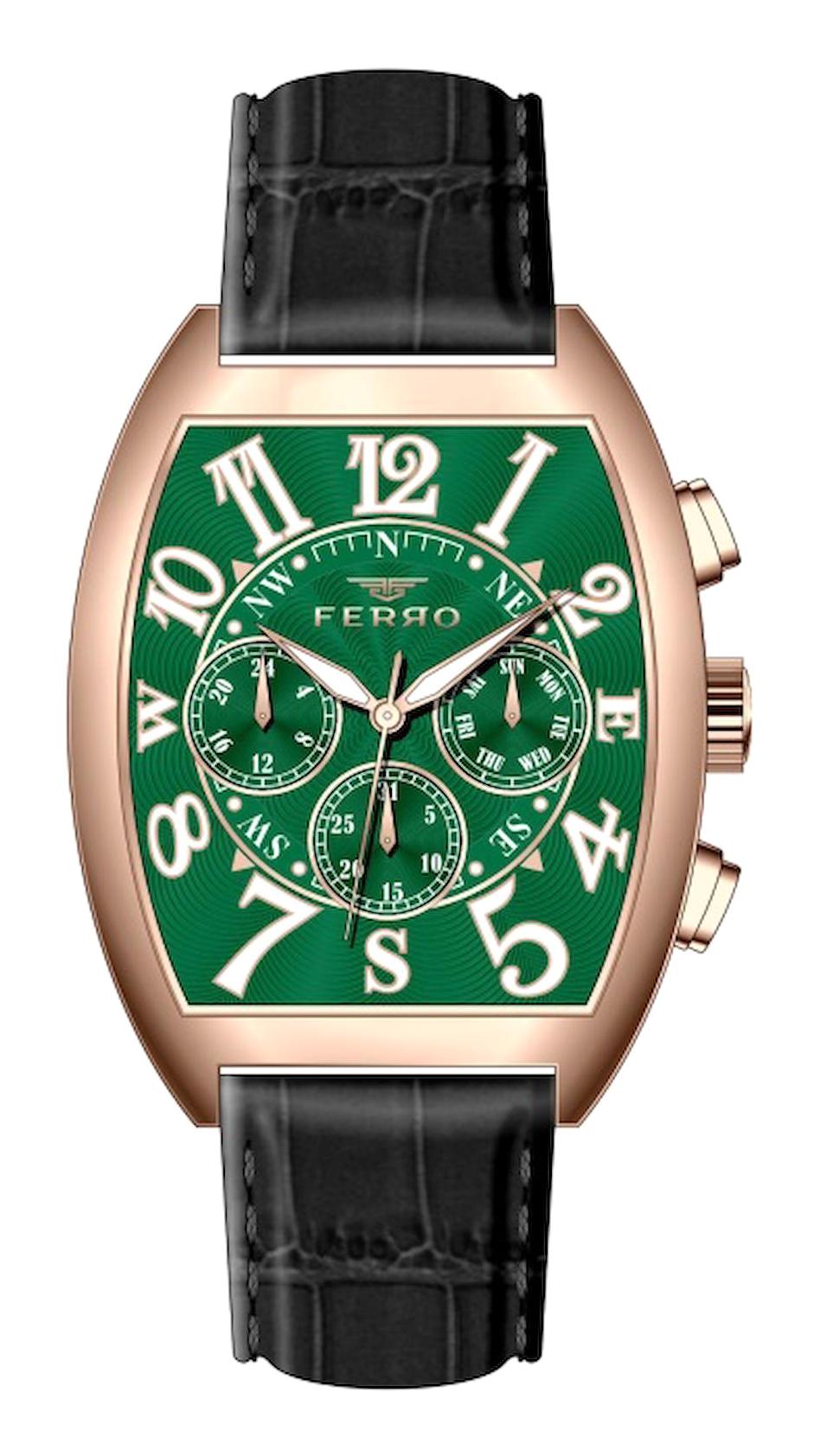 Ferro FM11447B-R10 Takvimli 44 mm Siyah Deri Kordon Analog Erkek Kol Saati