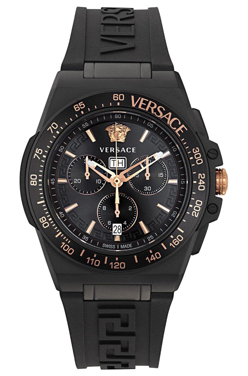 Versace VRSCVE7H00323 Takvimli 45 mm Siyah Silikon Kordon Analog Erkek Kol Saati