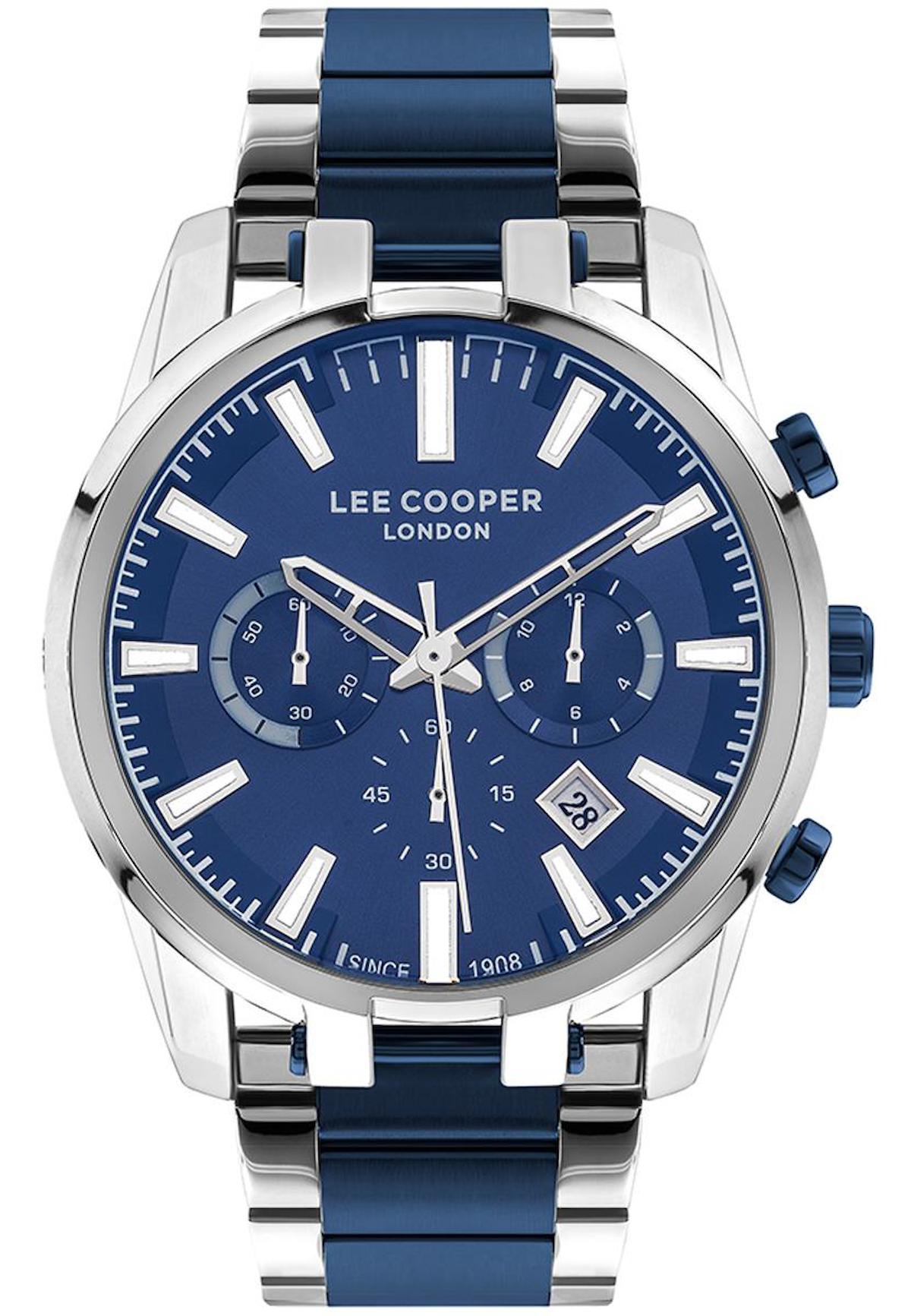 Lee Cooper LC07651.391 Takvimli Gri-Mavi Metal Kordon Analog Erkek Kol Saati