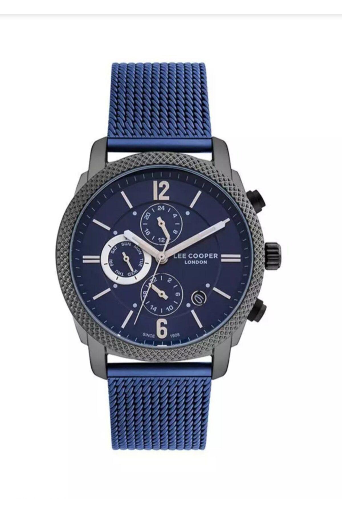 Lee Cooper LC07108.090 Takvimli 44 mm Lacivert Çelik Kordon Analog Erkek Kol Saati