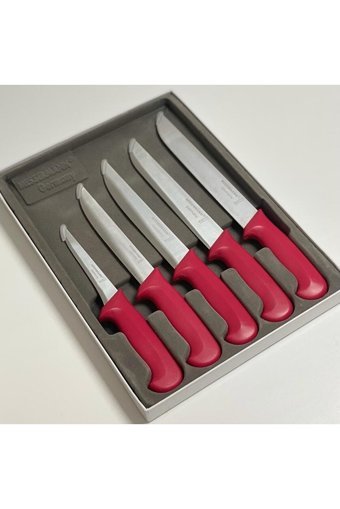 messermann germany Solingen | Bıçak Seti - (5 PARÇA / KIRMIZI) Solingen Servis Bıçağı Takımı