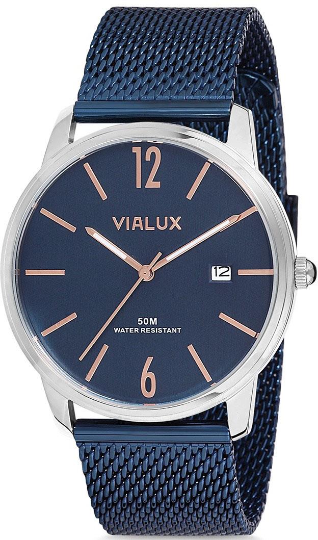 Vialux AS515T-11SR Takvimli 41 mm Lacivert Çelik Kordon Analog Kol Saati