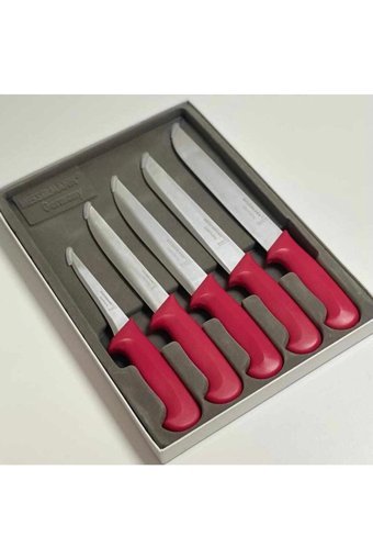messermann germany Solingen | Bıçak Seti - (5 PARÇA / KIRMIZI) Solingen Servis Bıçağı Takımı