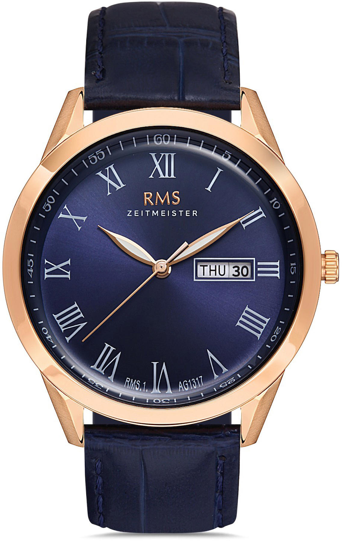 Romanson RMS.1.AG1317.08 Takvimli 42 mm Lacivert Deri Kordon Analog Kol Saati