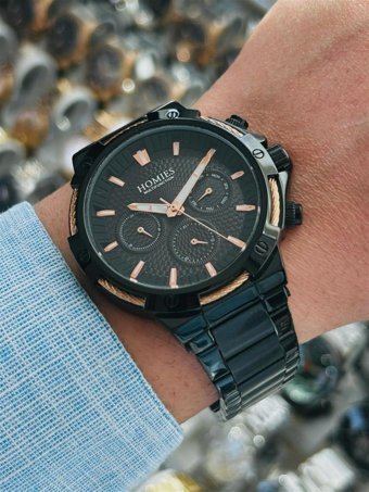 Homies HM22244S01-4 Pusulalı Takvimli 43 mm Siyah Çelik Kordon Analog Erkek Kol Saati
