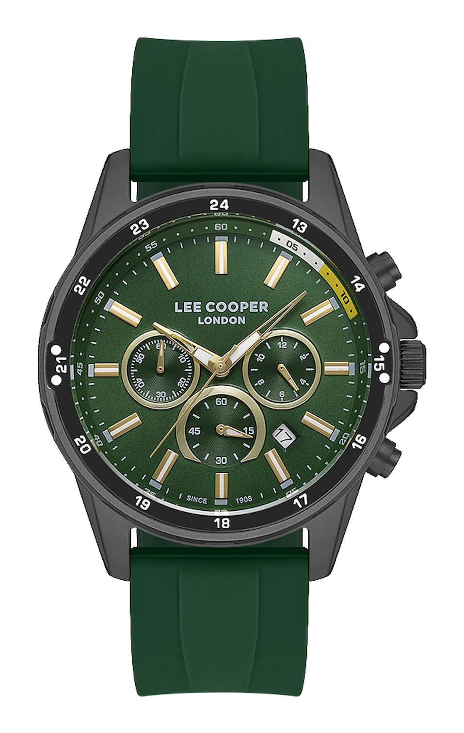 Lee Cooper LC07605.677 Takvimli 44 mm Siyah-Yeşil Silikon Kordon Analog Erkek Kol Saati