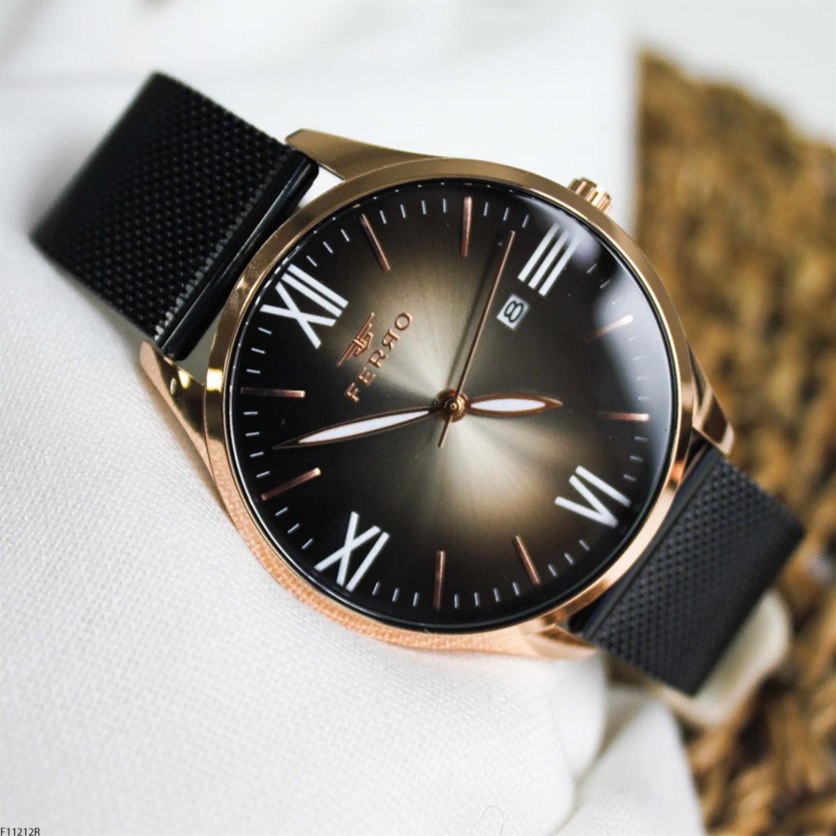 Ferro F11212R Takvimli 44 mm Siyah Metal Kordon Analog Erkek Kol Saati