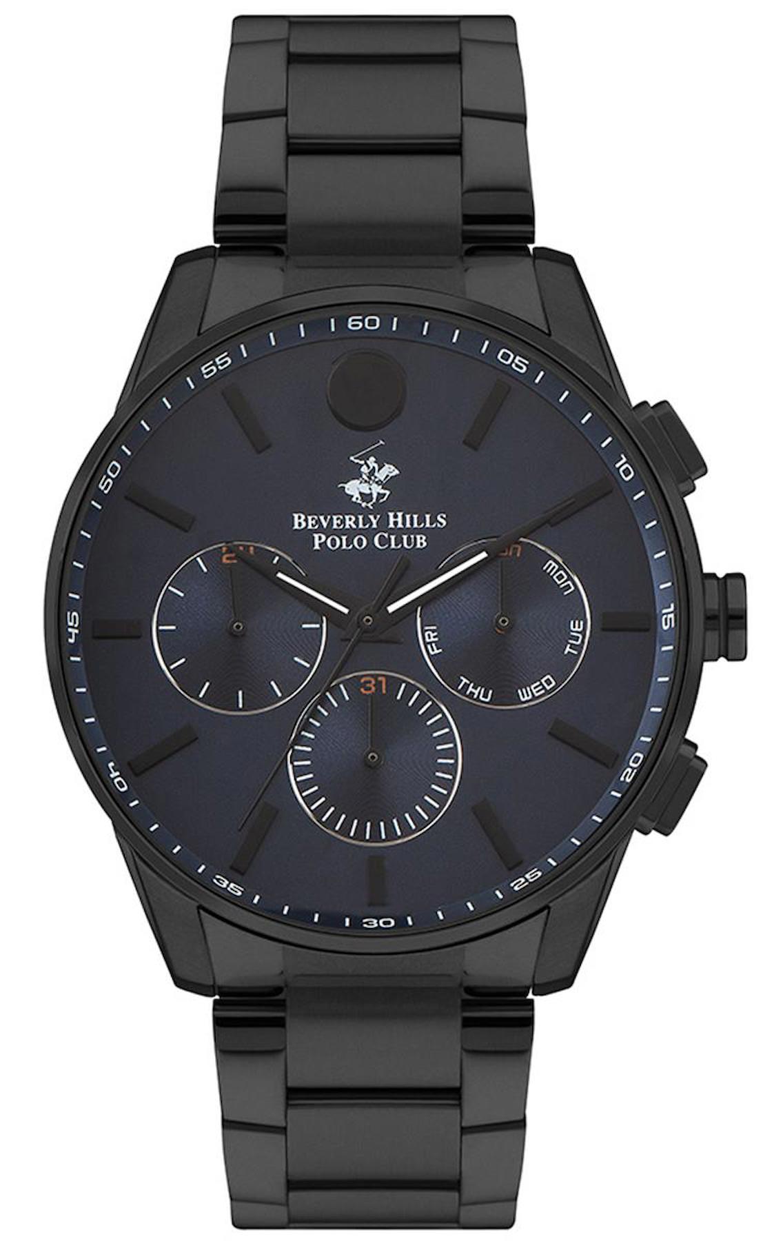 Beverly Hills Polo Club BP3396X650 Takvimli 45 mm Siyah Çelik Kordon Analog Erkek Kol Saati