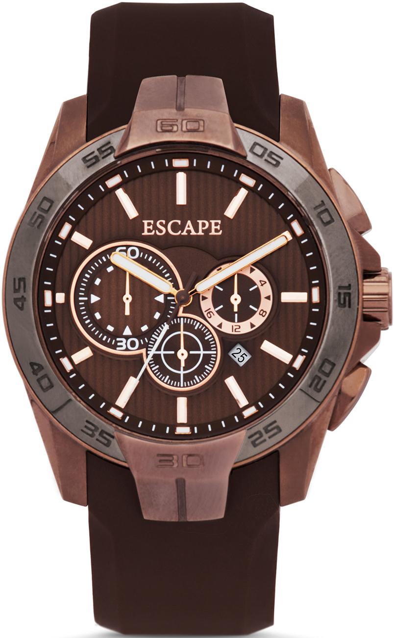 Escape EC1080-103 Takvimli 45 mm Kahverengi Silikon Kordon Analog Kol Saati