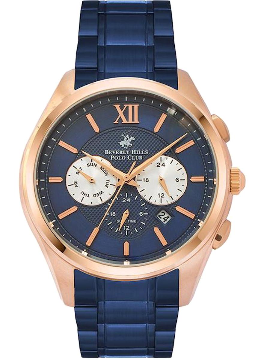 Beverly Hills Polo Club BP3039X490 Takvimli 45 mm Lacivert Çelik Kordon Analog Kol Saati