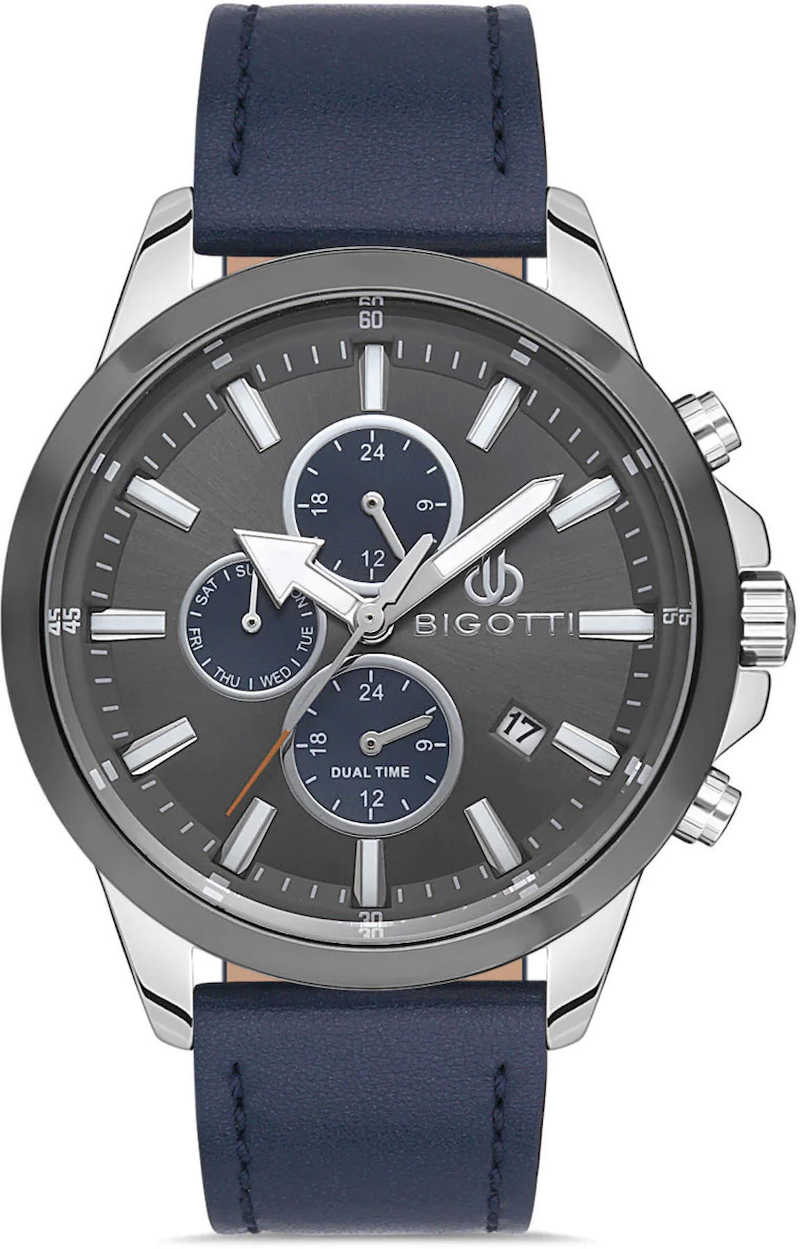 Bigotti BG.1.10385.6 Takvimli 42 mm Lacivert Deri Kordon Analog Kol Saati
