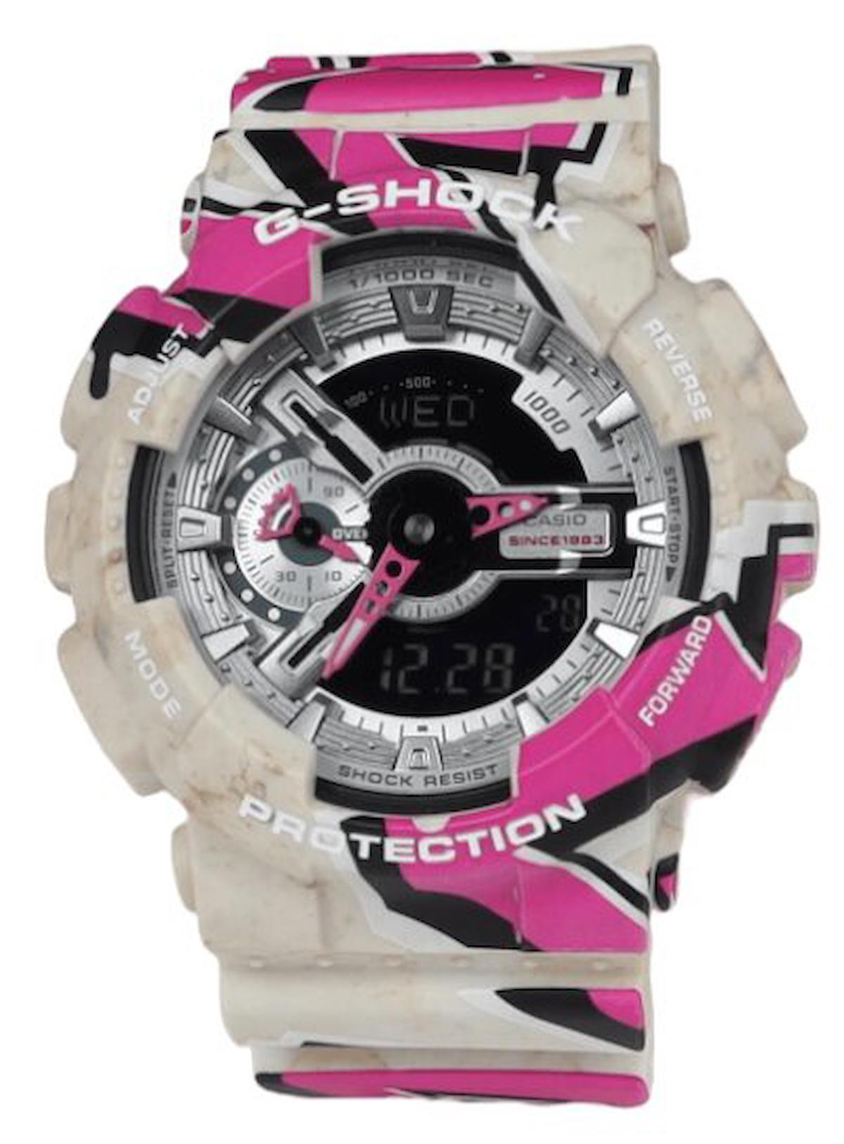 Casio GA-110SS-1ADR Takvimli 51.2 mm Beyaz-Pembe Silikon Kordon Analog Erkek Kol Saati