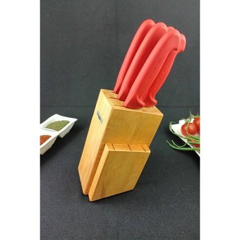 Lazbisa Bella Mutfak Bıçak Seti Kasap Restoran Standlı 6'lı Silver Seri S-0-1-2-3 - Krok Kırmızı
