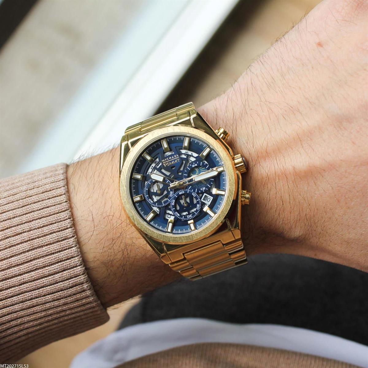 Michael Tommy MT20271SL53 Takvimli 44 mm Altın Çelik Kordon Analog Erkek Kol Saati