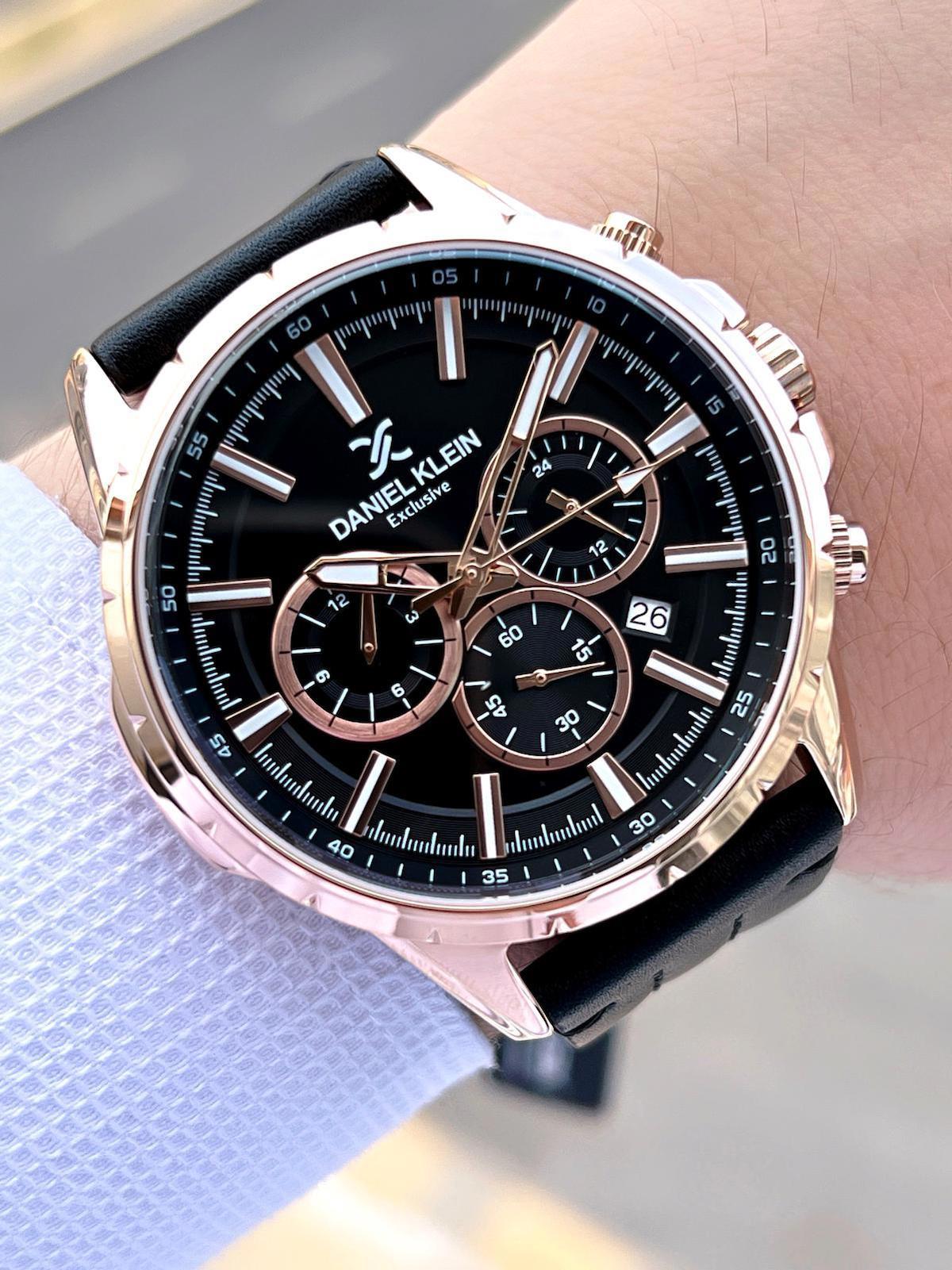 Daniel Klein DK.1.10439.6 Takvimli Siyah Deri Kordon Analog Erkek Kol Saati