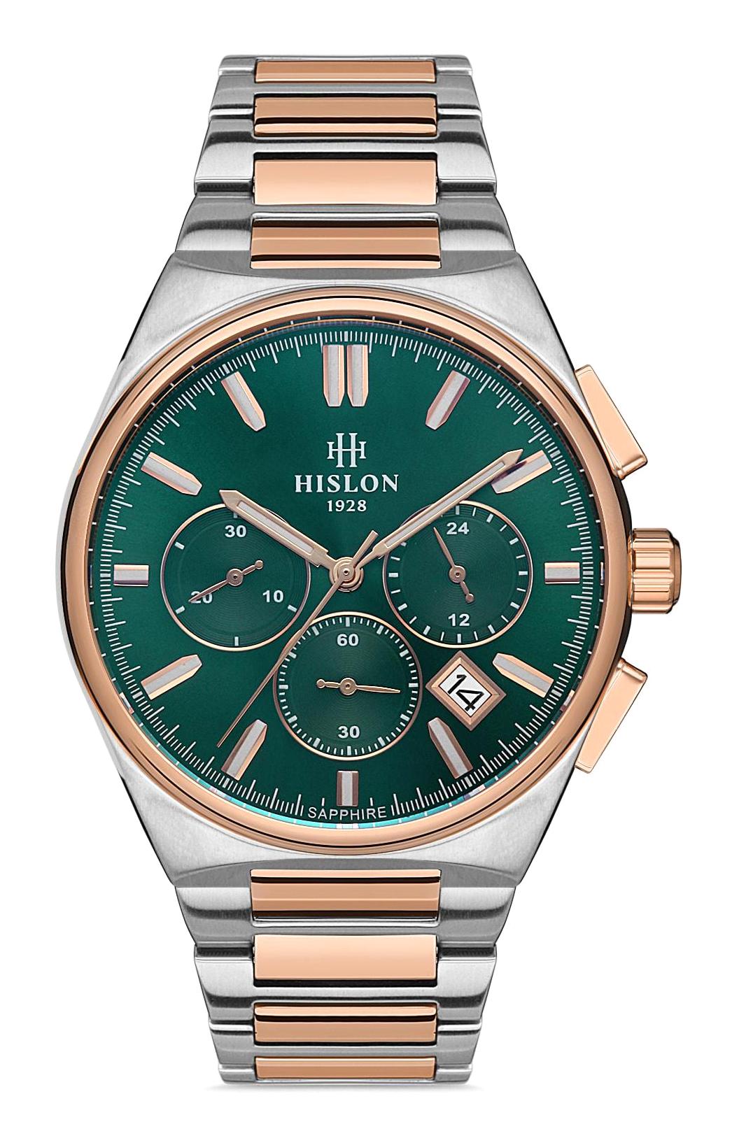 Hislon MS136T-15SR Pusulalı Takvimli Gri-Rose Gold Metal Kordon Analog Erkek Kol Saati