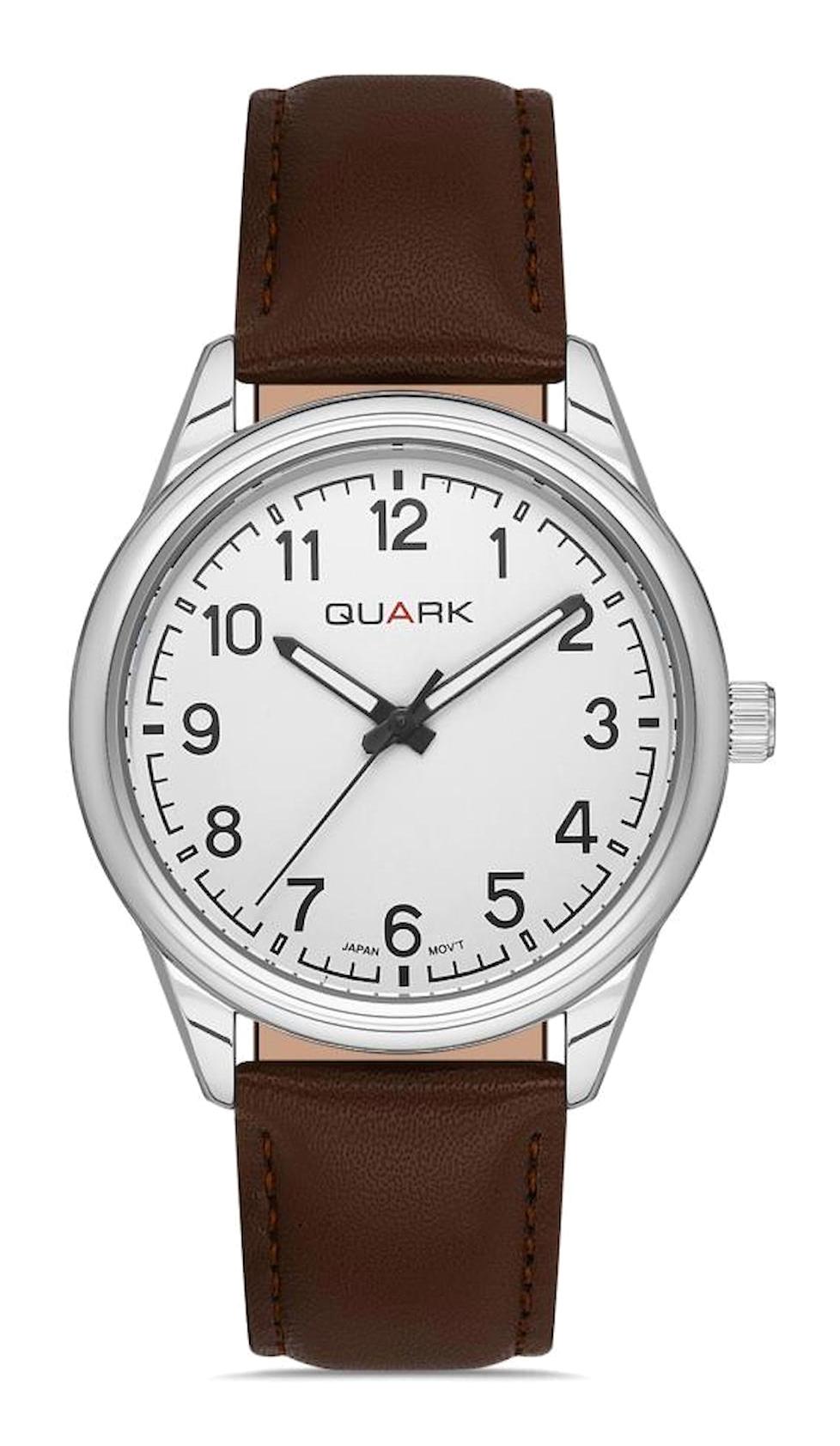 Quark QM-V005L-7B4 Takvimli 40 mm Kahverengi Deri Kordon Analog Erkek Kol Saati
