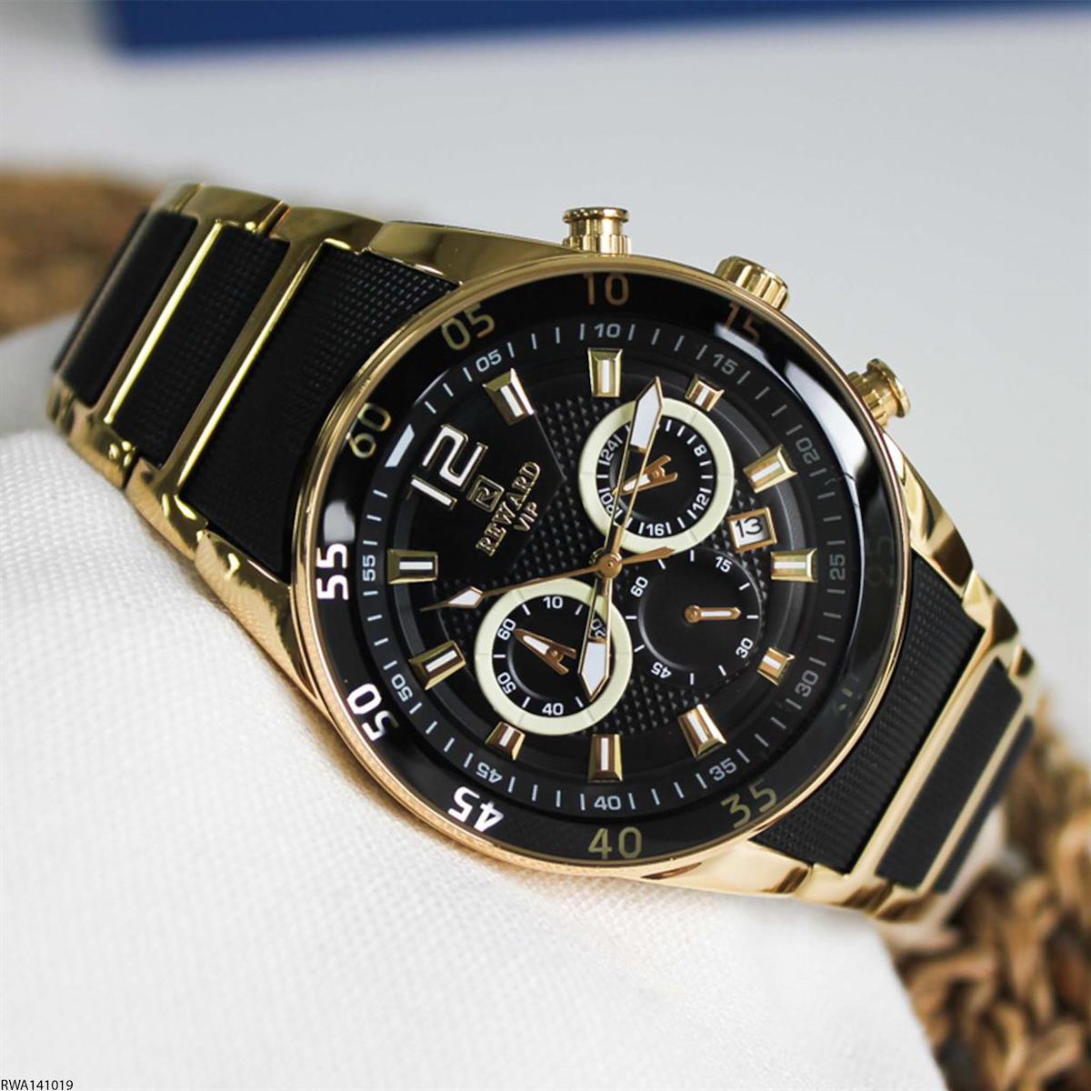 Reward RWA141019 Takvimli 45 mm Altın-Siyah Silikon Kordon Analog Erkek Kol Saati
