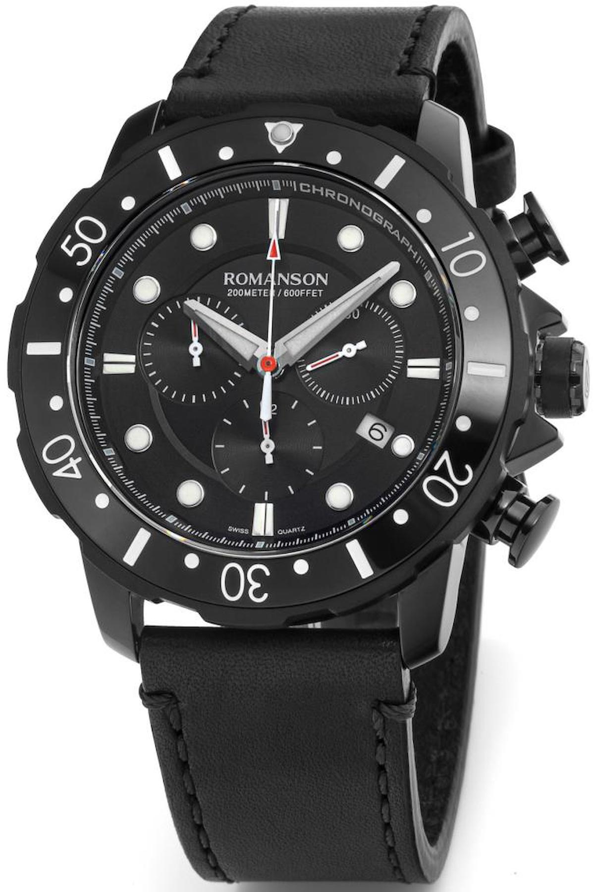 Romanson AL9A11HMBBA32W Takvimli 43 mm Siyah Deri Kordon Analog Erkek Kol Saati