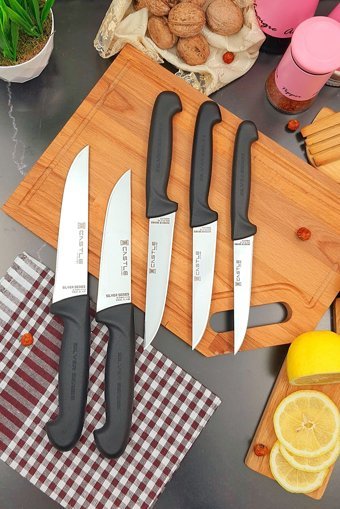 CASTLE KITCHEN Mutfak Bıçak Seti 5 Parça Sebze Meyve Doğrama Et Tavuk Balık Kesme Doğrama Bıçağı Silver Serisi
