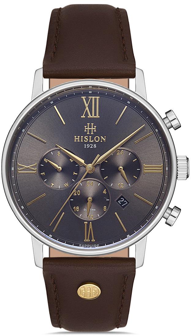 Hislon DT116S-05KG Pusulalı Takvimli Kahverengi Deri Kordon Analog Kol Saati