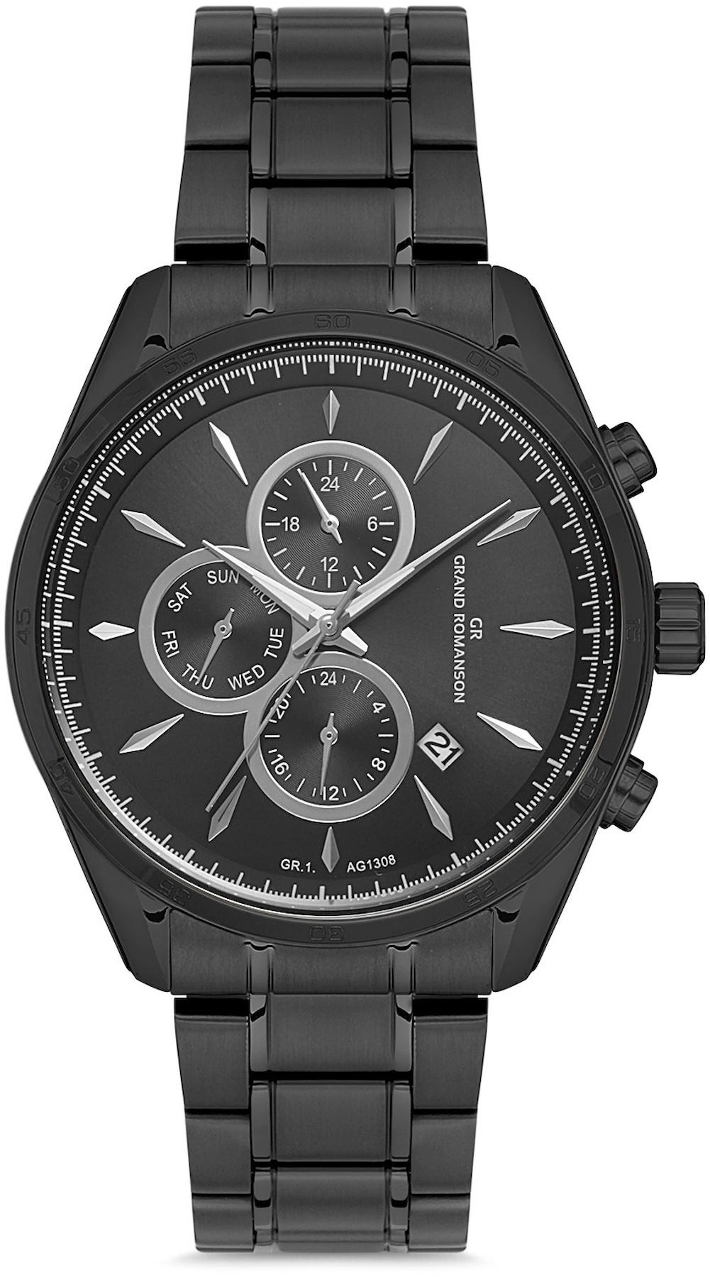 Romanson GR.1.AG1308.07 Takvimli 42 mm Siyah Çelik Kordon Analog Kol Saati