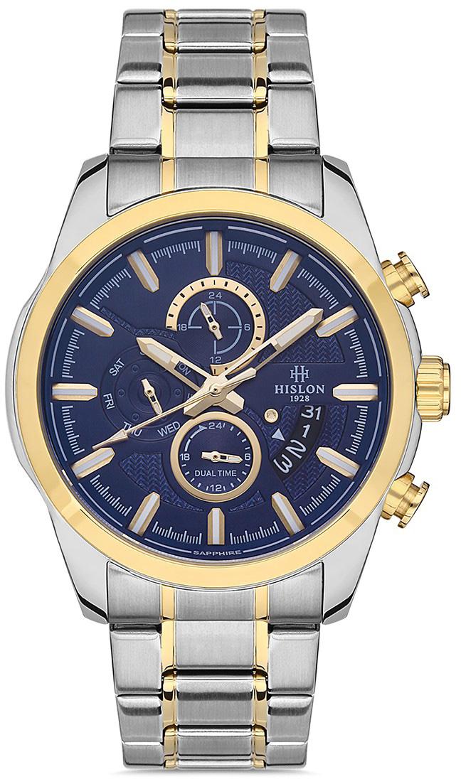 Hislon DT130T-11SG Pusulalı Takvimli 44 mm Çelik Kordon Analog Kol Saati