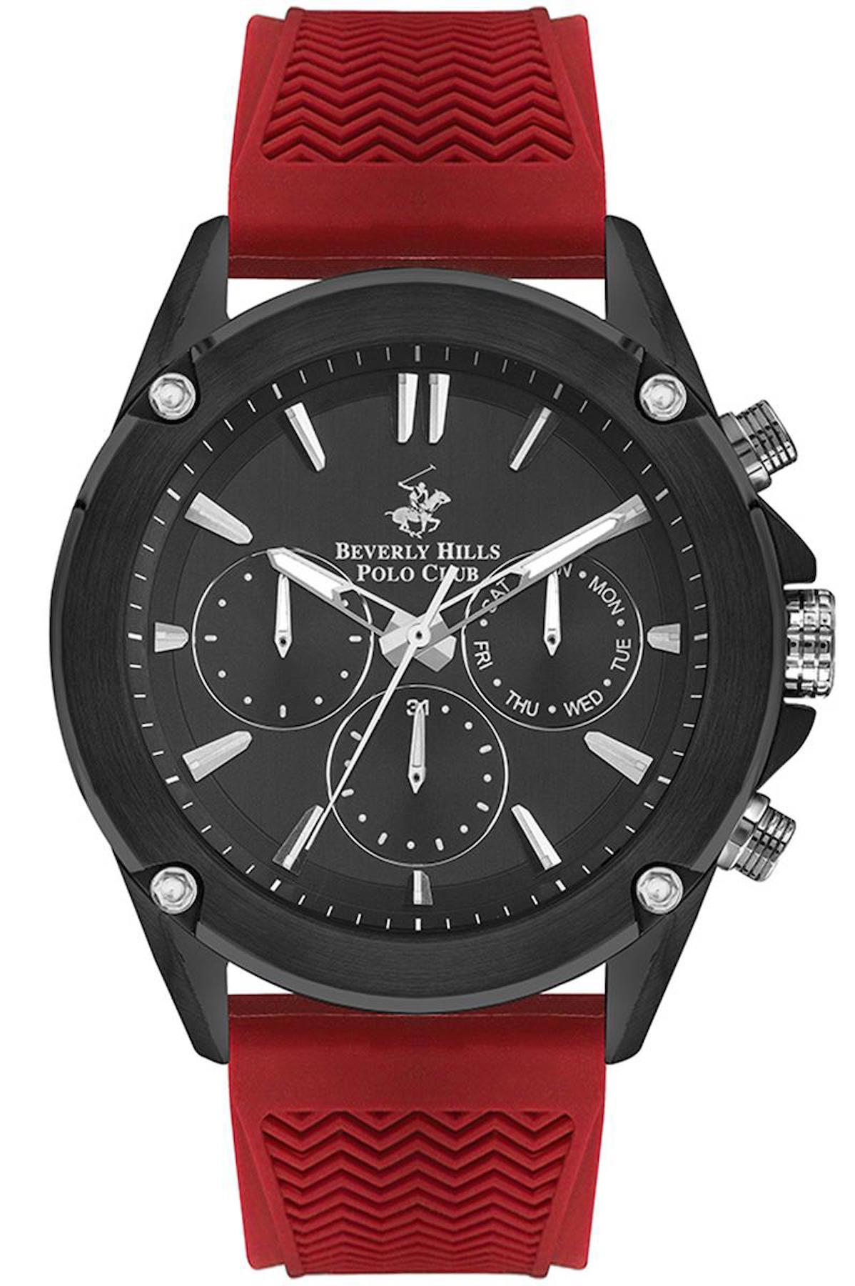 Beverly Hills Polo Club BP3324X654 Takvimli 50 mm Kırmızı Silikon Kordon Analog Erkek Kol Saati