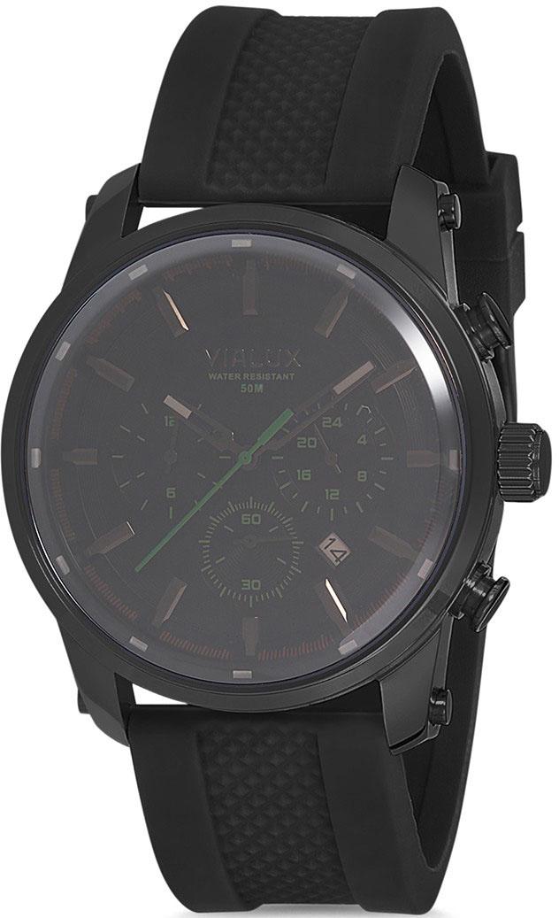 Vialux VX527B-04BY Takvimli 45 mm Siyah Silikon Kordon Analog Kol Saati