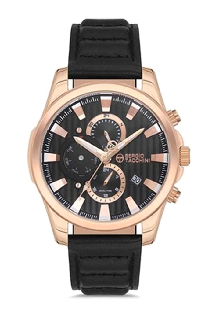 Sergio Tacchini ST.1.10120.5 Takvimli 44 mm Siyah Deri Kordon Analog Erkek Kol Saati