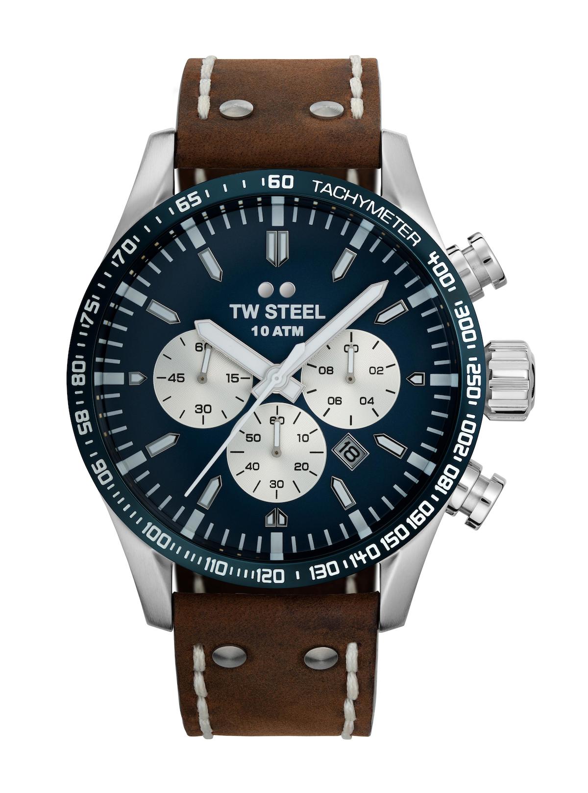 Tw Steel TW-VS121 Takvimli 48 mm Kahverengi Deri Kordon Analog Erkek Kol Saati