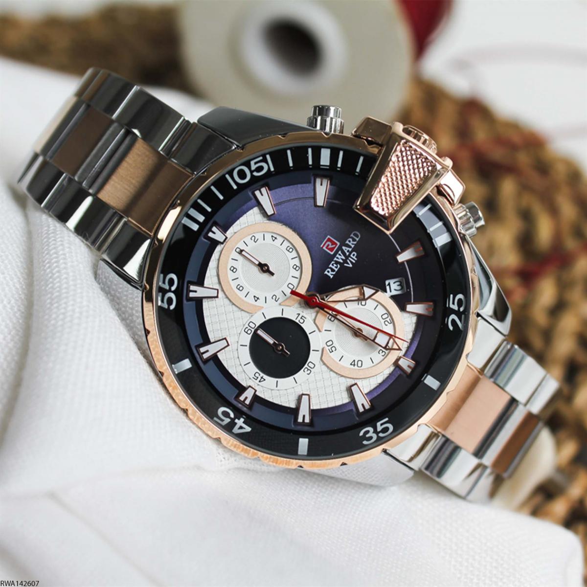 Reward RWA142607 Takvimli 45 mm Gri-Rose Gold Metal Kordon Analog Erkek Kol Saati