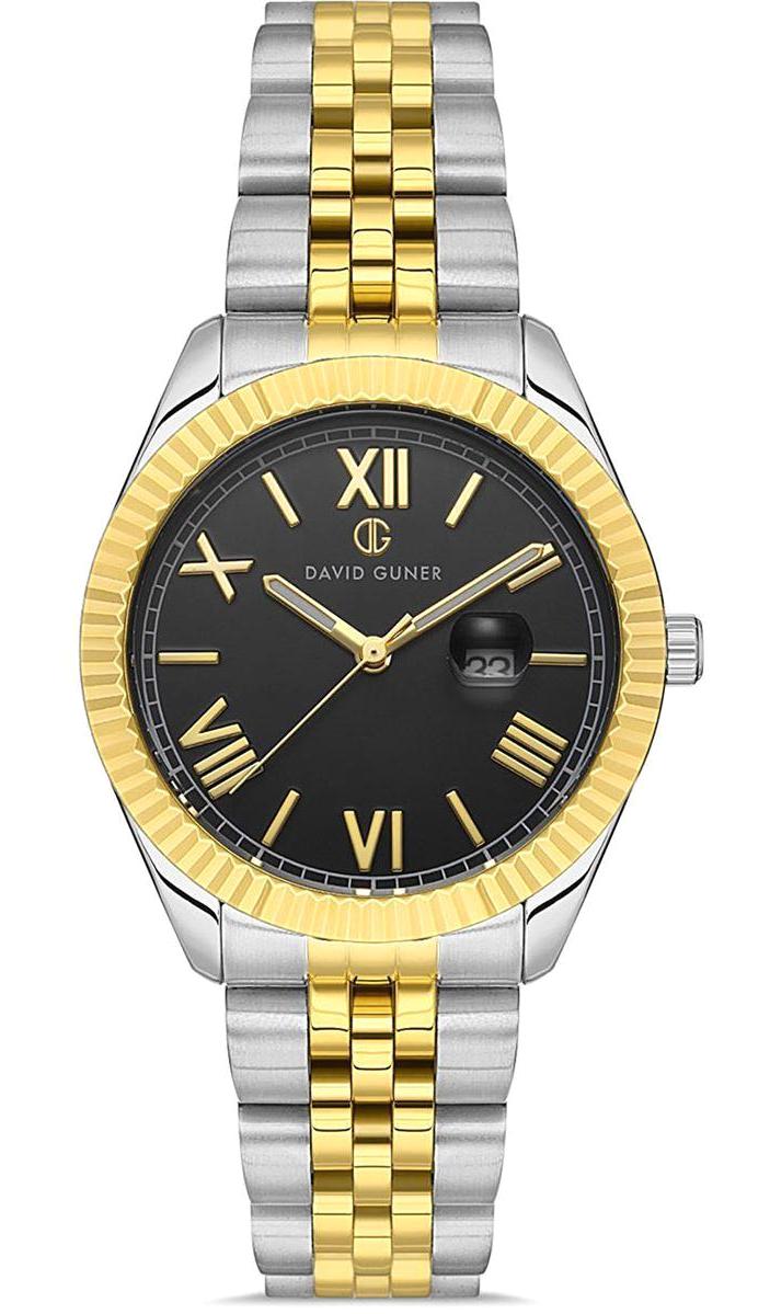 David Guner DG-8481LA-D2 Takvimli 42 mm Altın-Çelik Kordon Analog Kol Saati