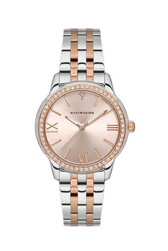 Navimarine NM167-05 34 mm Gri-Rose Gold Çelik Kordon Analog Kol Saati