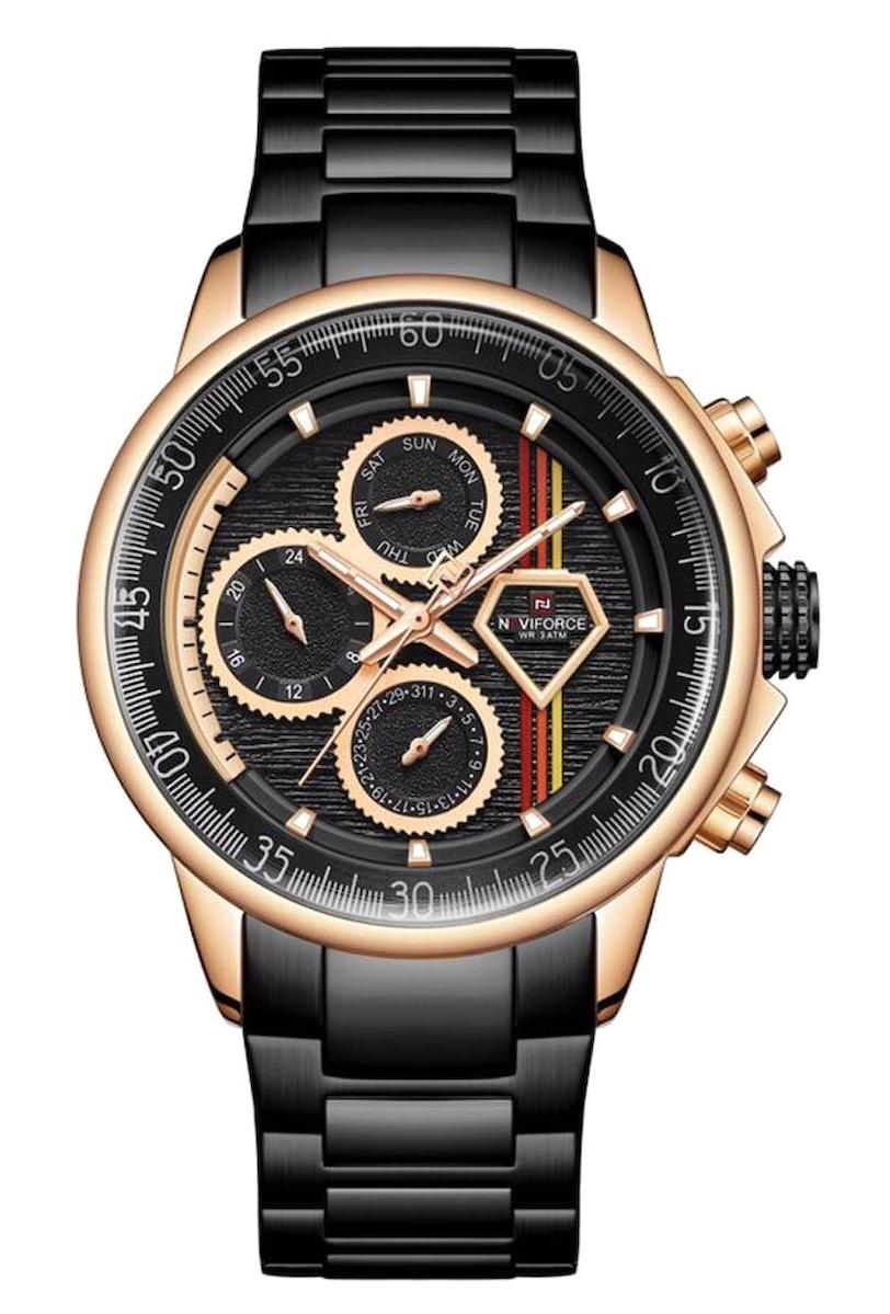 Naviforce NF9184 Takvimli 46 mm Siyah Metal Kordon Analog Erkek Kol Saati