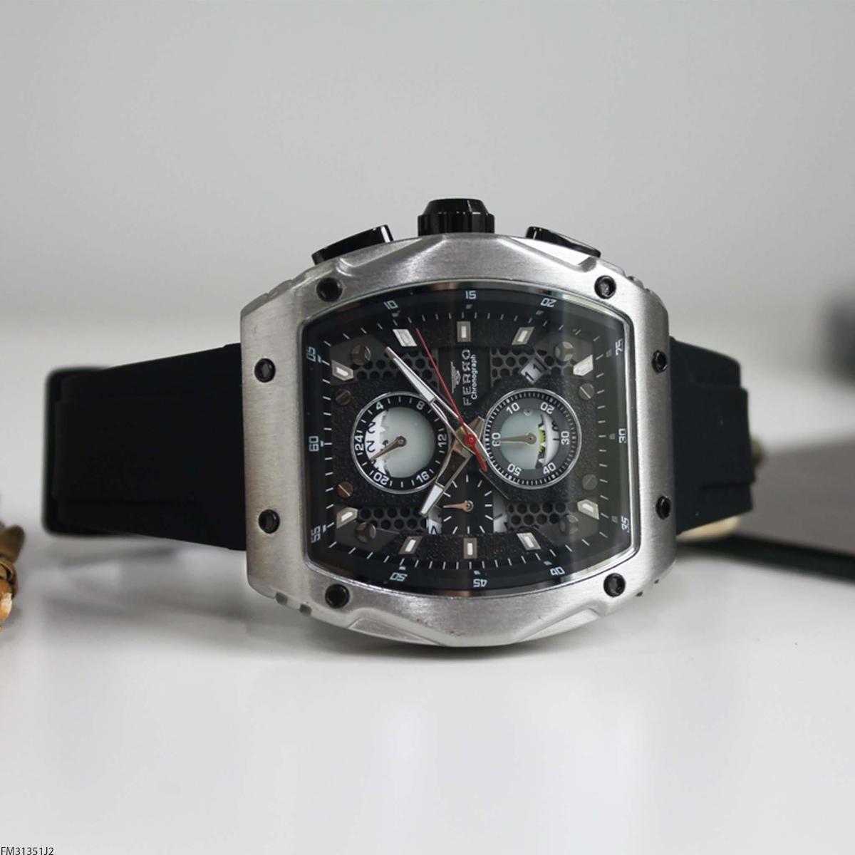 Ferro FM31351J2 Takvimli 44 mm Siyah Silikon Kordon Analog Erkek Kol Saati