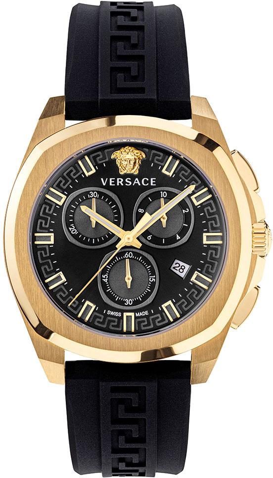 Versace VRSCVEZ800221 Takvimli 43 mm Siyah Silikon Kordon Analog Kol Saati