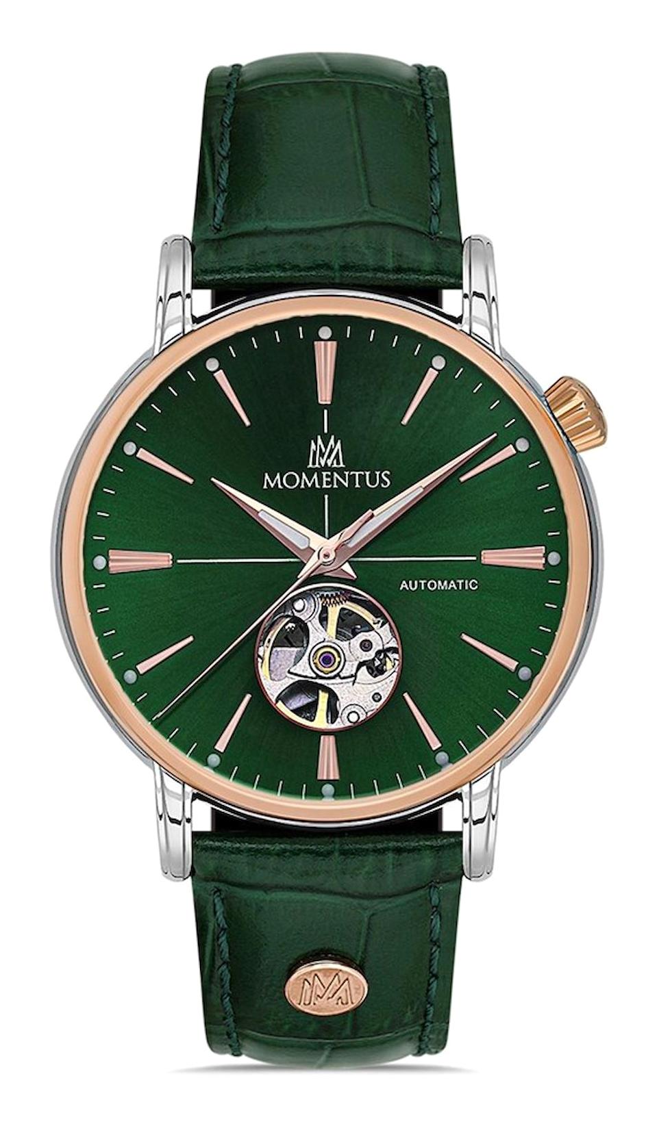 Momentus TM349T-15YR Takvimli 41 mm Yeşil Deri Kordon Analog Erkek Kol Saati