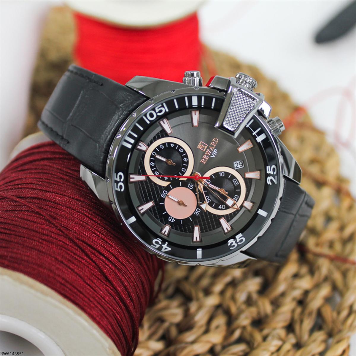 Reward RWA143551 Takvimli 46 mm Antrasit Deri Kordon Analog Erkek Kol Saati